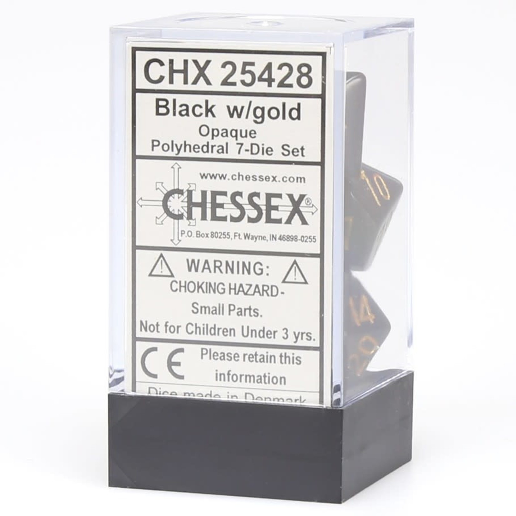 Chessex Opaque Polyhedral 7-Die Set: Black with gold