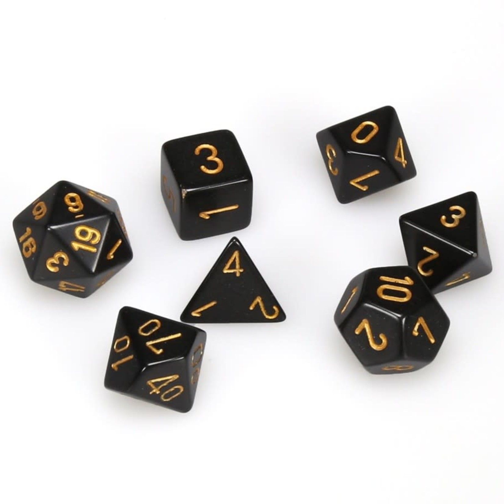 Chessex Opaque Polyhedral 7-Die Set: Black with gold