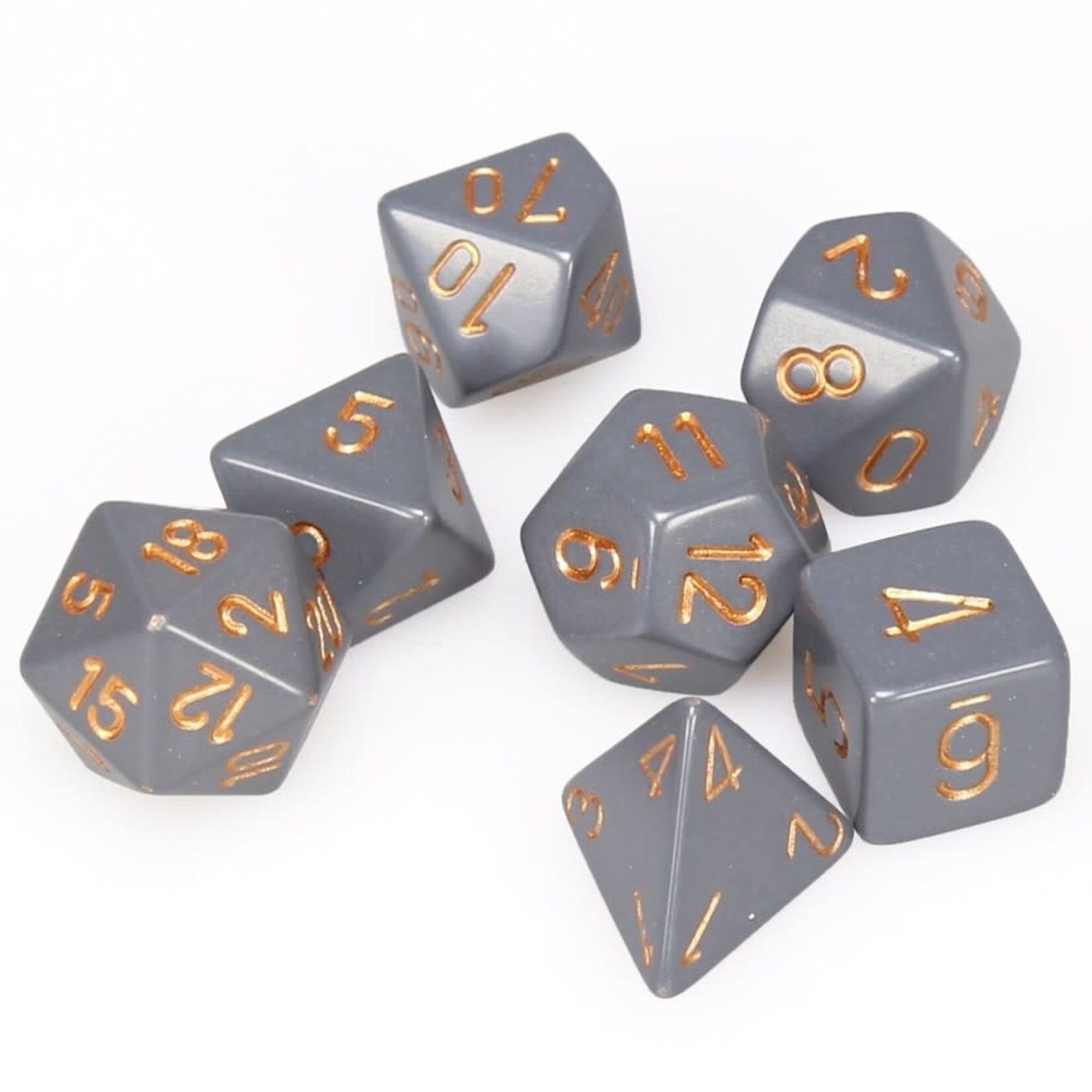 Chessex Opaque Polyhedral 7-Die Set: Dark Grey with copper