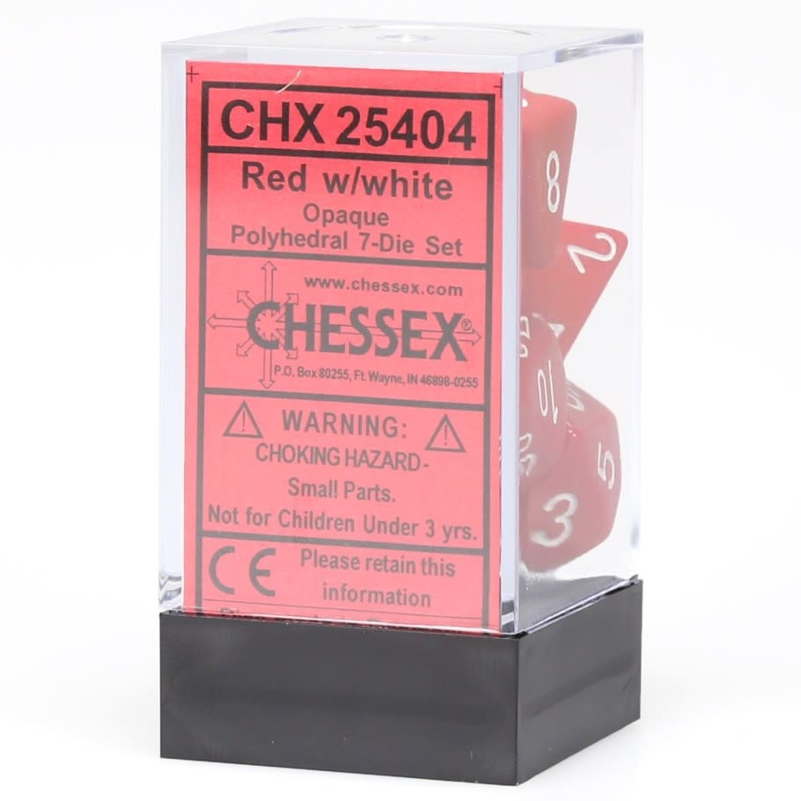 Chessex Opaque Polyhedral 7-Die Set: Red with white