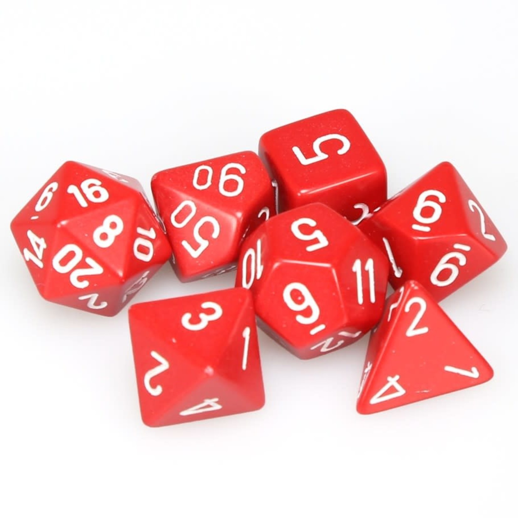 Chessex Opaque Polyhedral 7-Die Set: Red with white