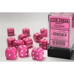 Chessex Cube of D6 Dice Opaque Pink with white pips