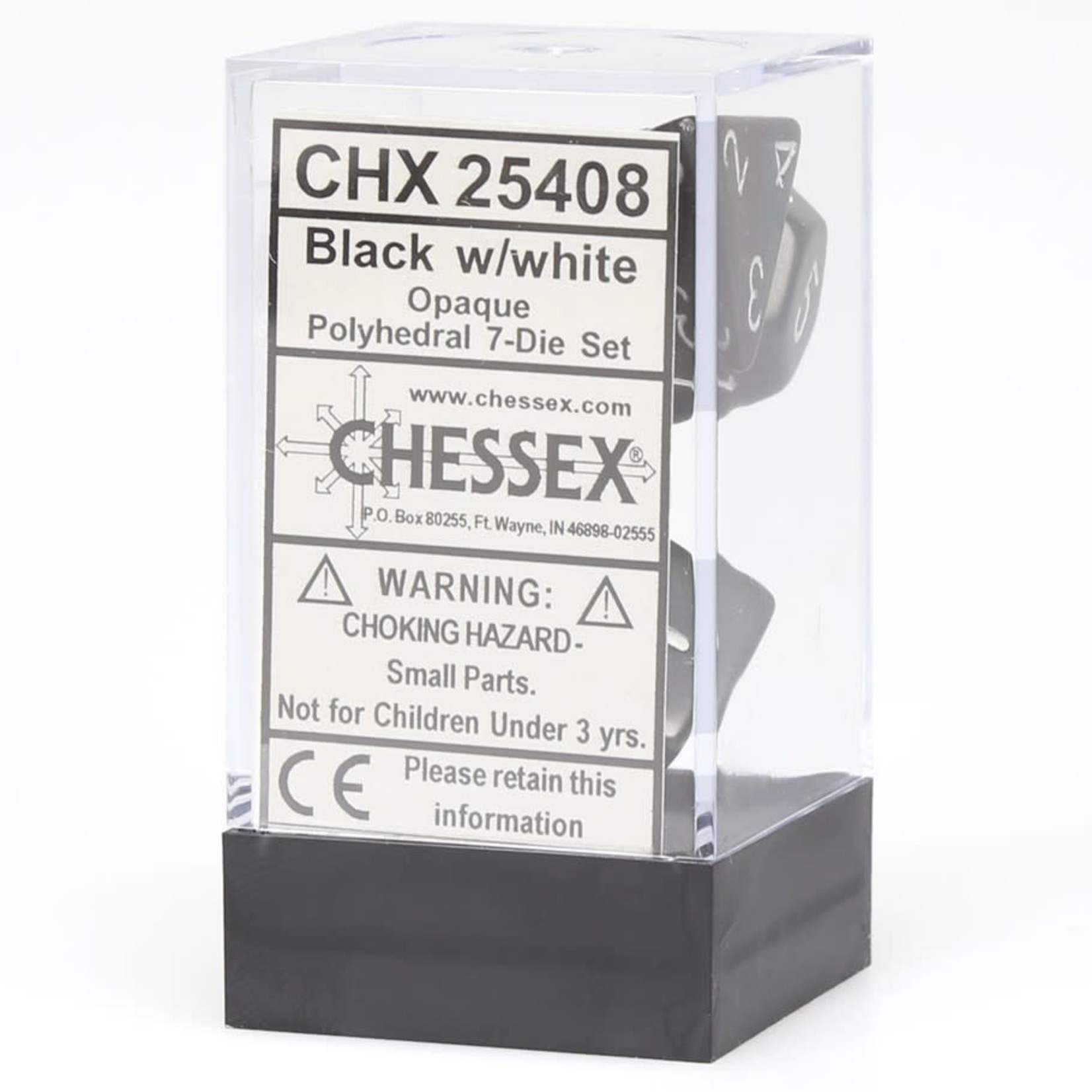 Chessex Opaque Polyhedral 7-Die Set: Black with white