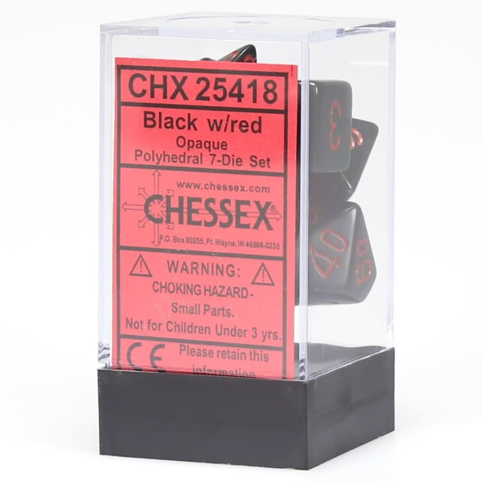Chessex Opaque Polyhedral 7-Die Set: Black with red