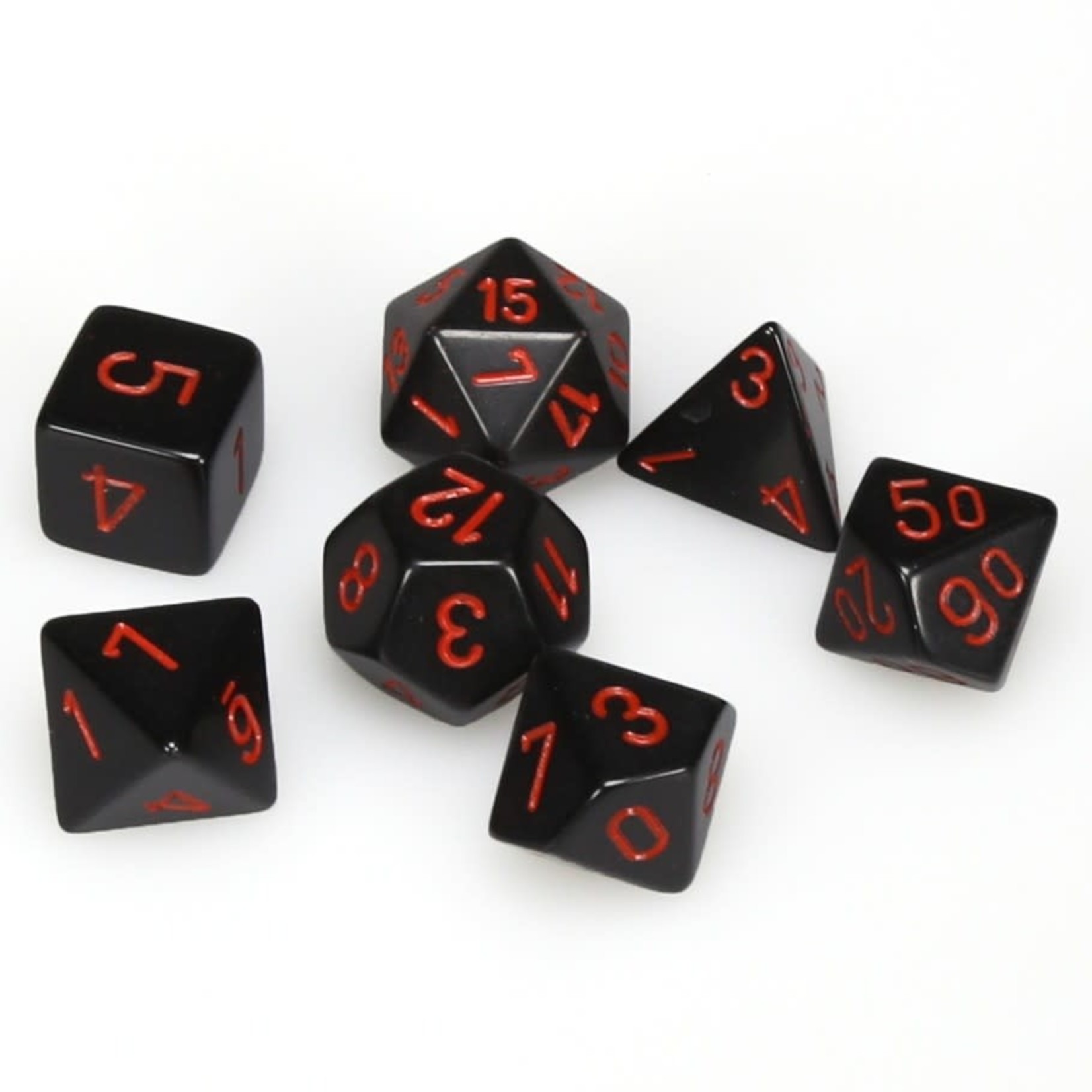 Chessex Opaque Polyhedral 7-Die Set: Black with red