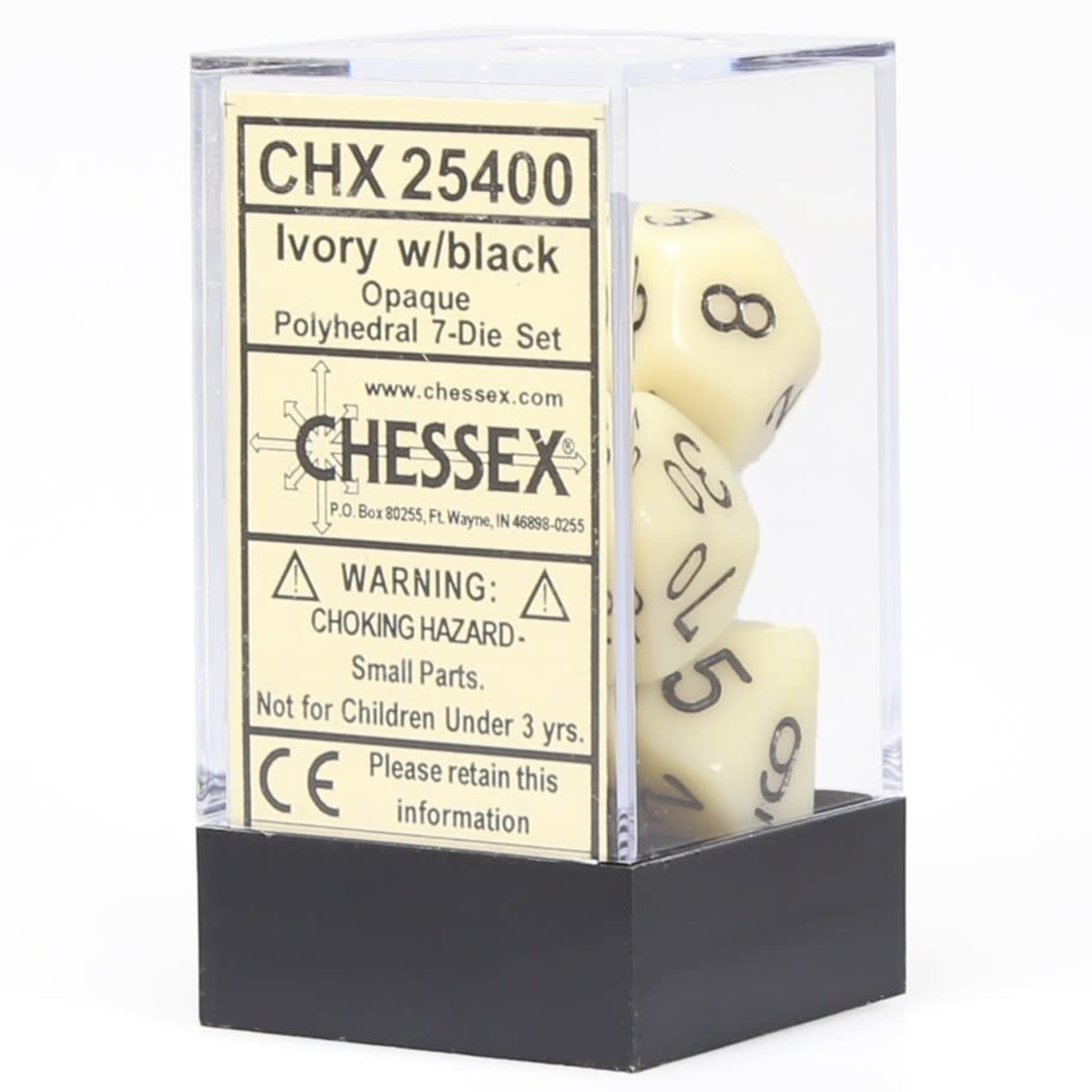 Chessex Opaque Polyhedral 7-Die Set: Ivory with black