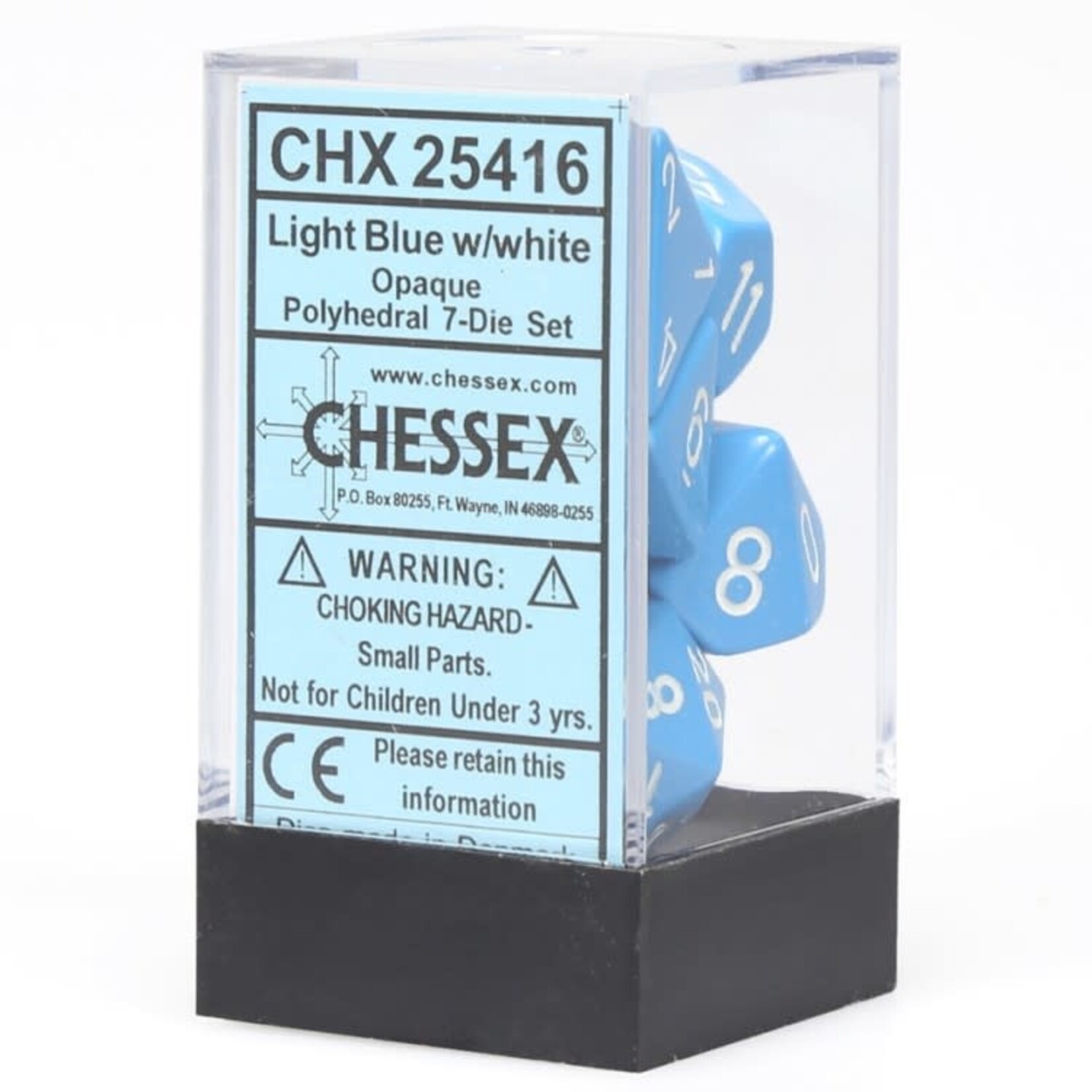 Chessex Opaque Polyhedral 7-Die Set: Light Blue with white