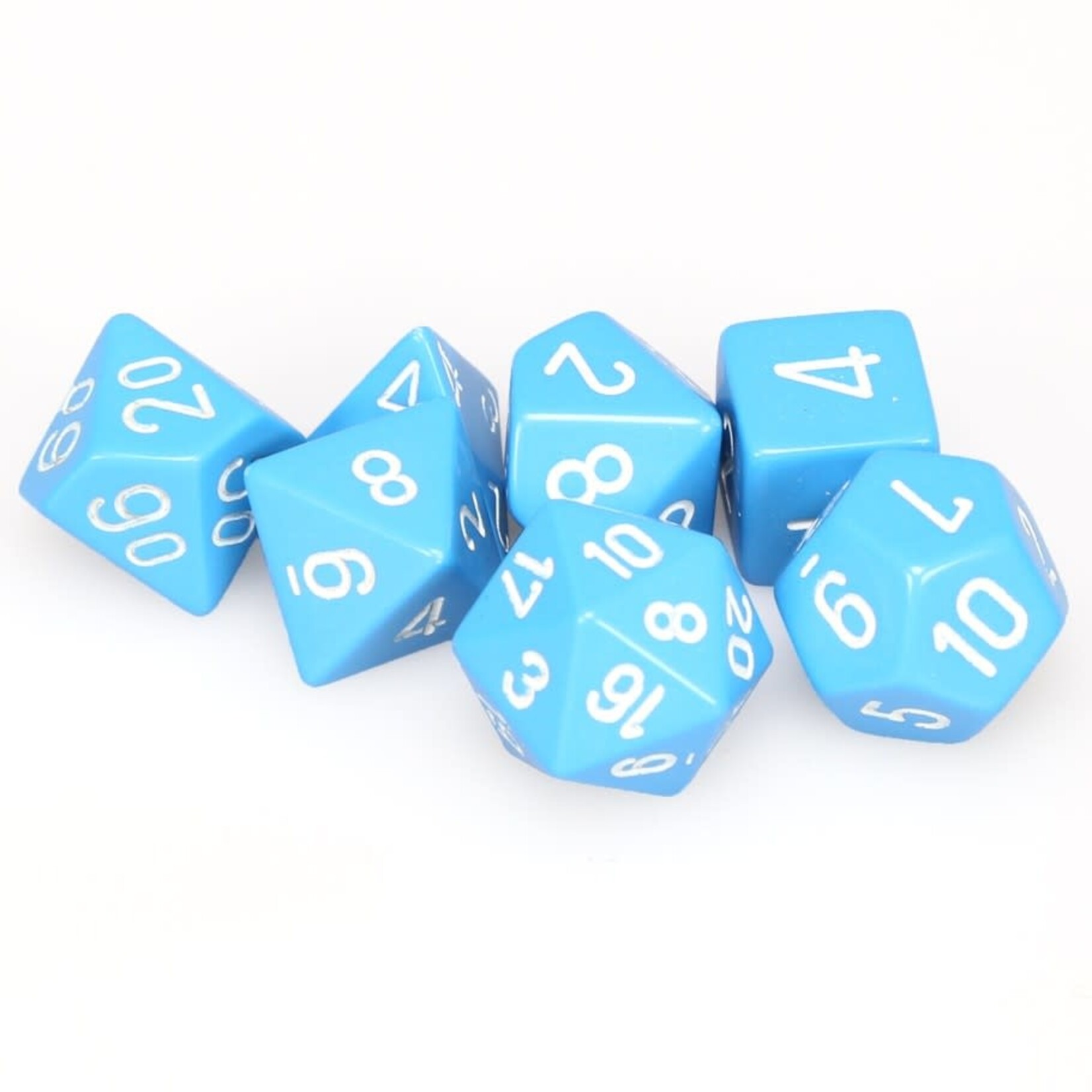 Chessex Opaque Polyhedral 7-Die Set: Light Blue with white