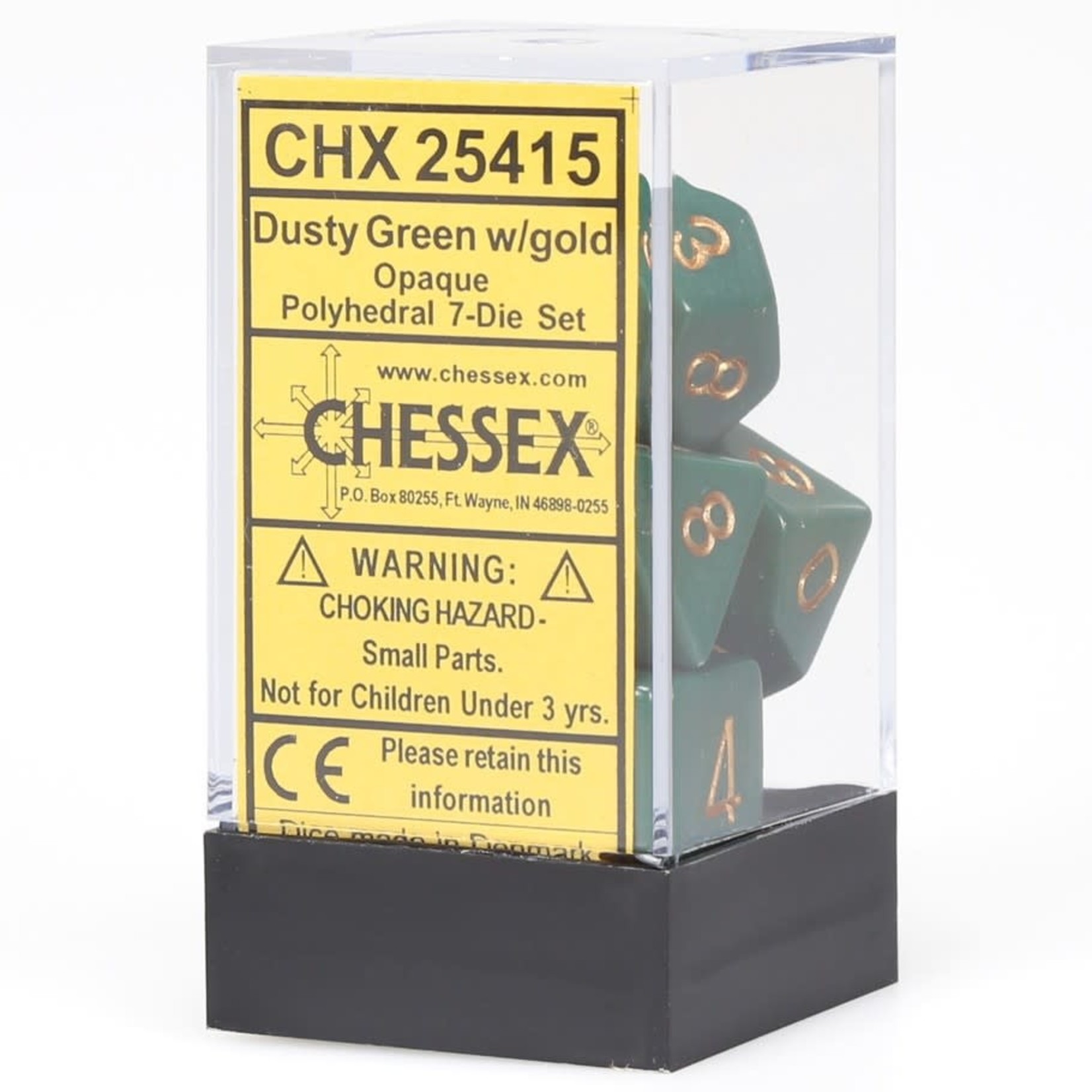 Chessex Opaque Polyhedral 7-Die Set: Dusty Green with copper