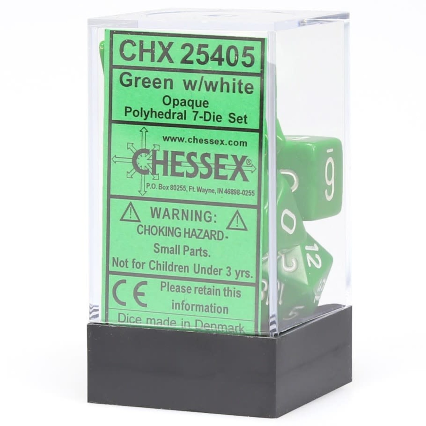 Chessex Opaque Polyhedral 7-Die Set: Green with white