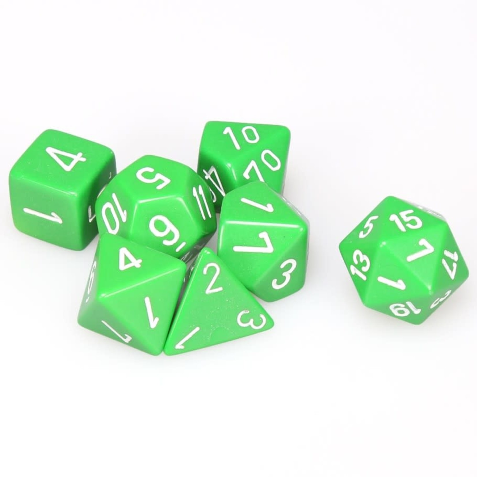 Chessex Opaque Polyhedral 7-Die Set: Green with white
