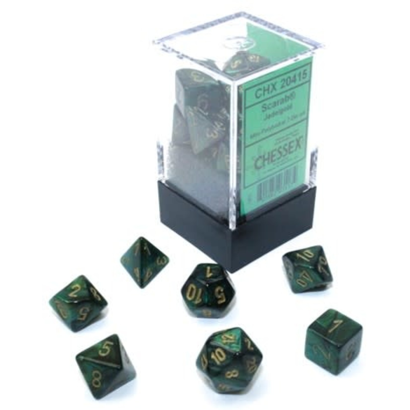 Chessex Mini 7-Die Set: Scarab Jade with gold