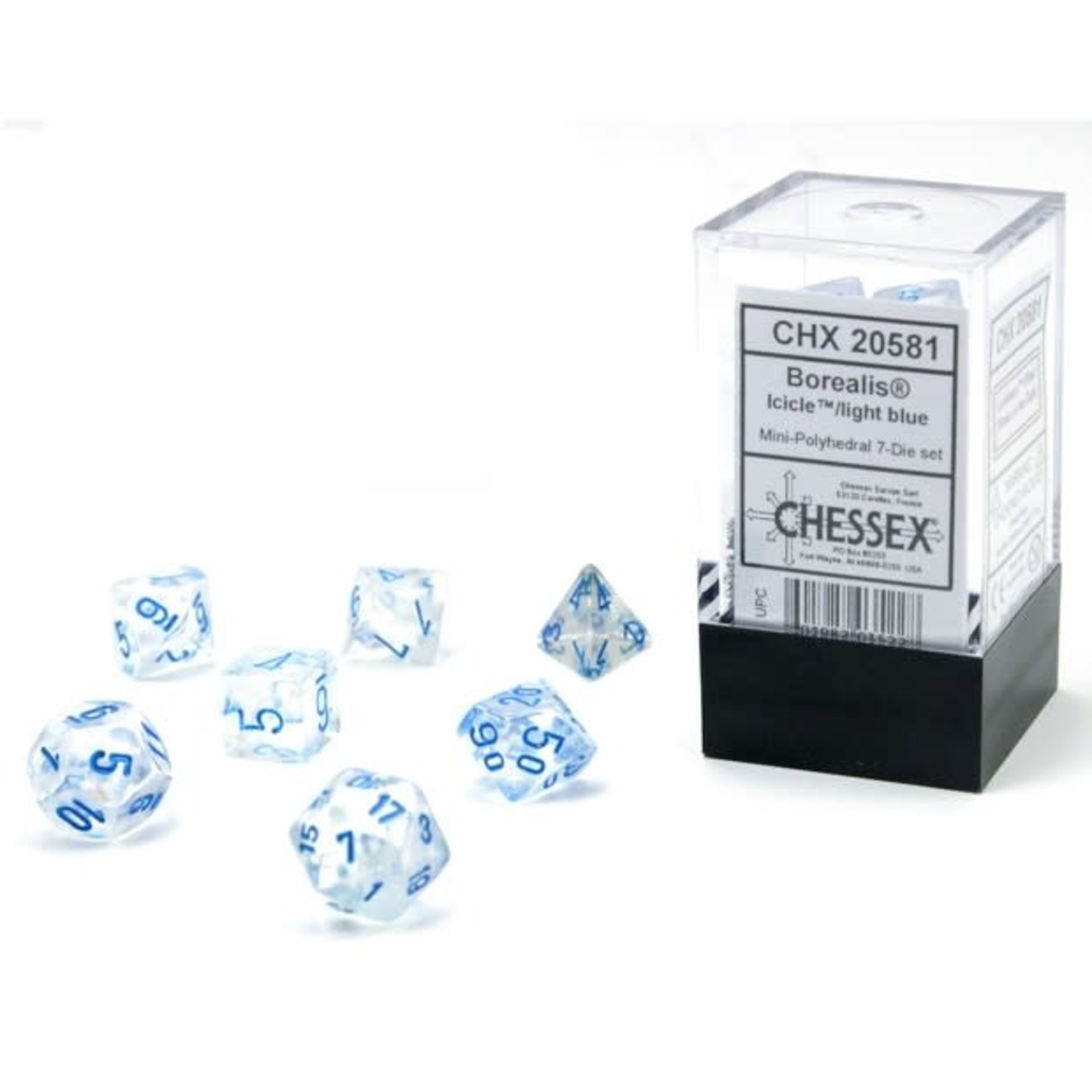 Chessex Mini 7-Die Set: Borealis Icicle with light blue