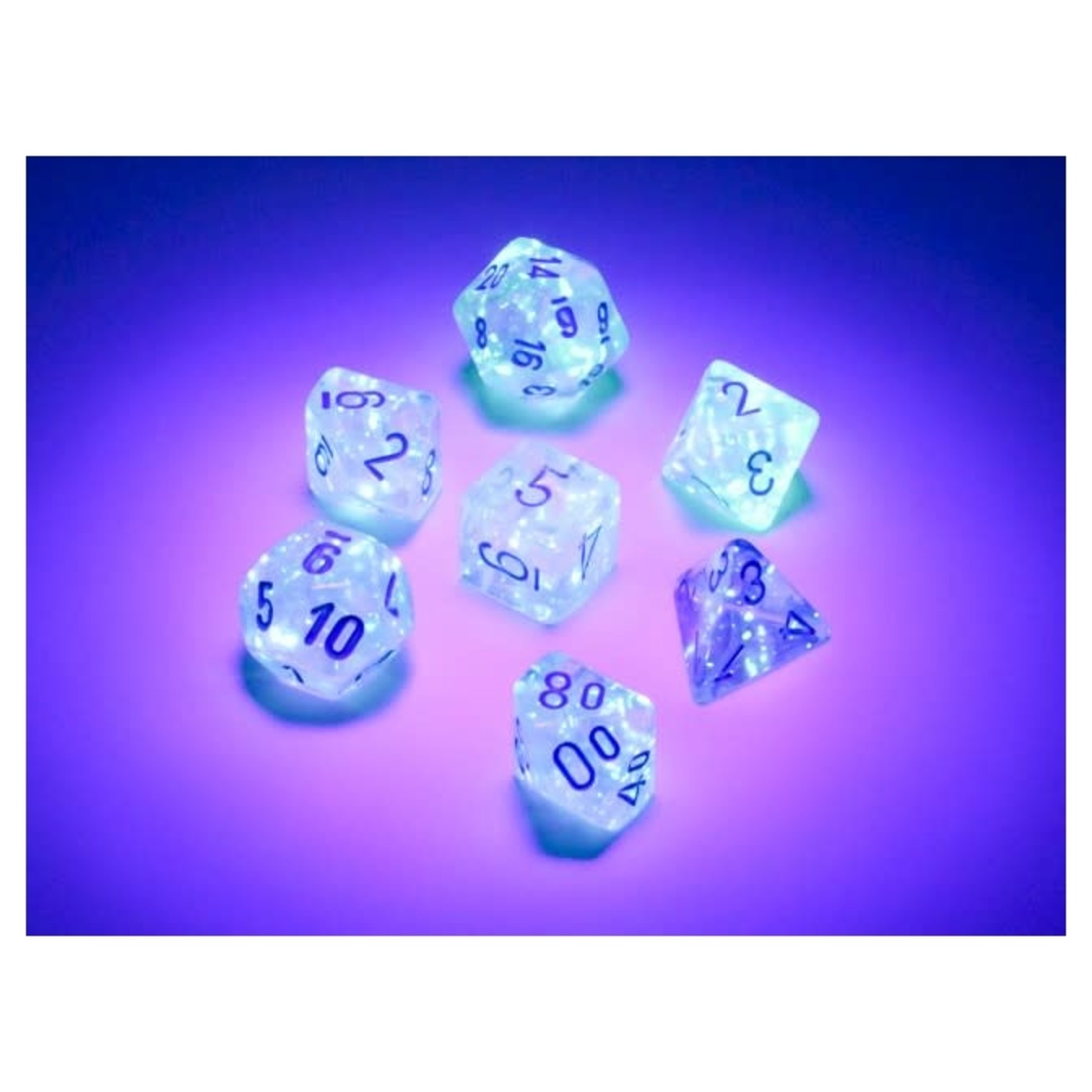 Chessex Mini 7-Die Set: Borealis Icicle with light blue