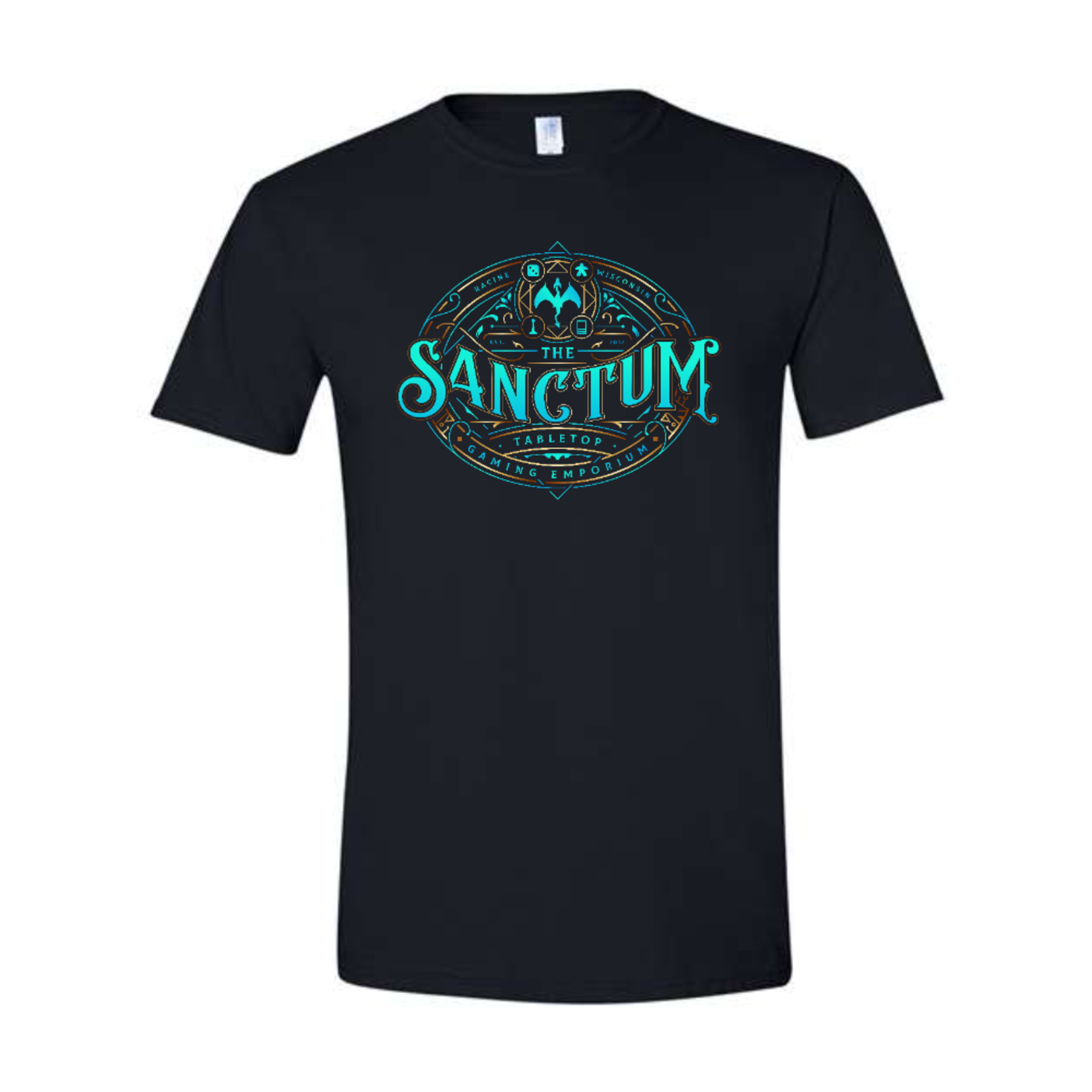 Gildan Black T-Shirt with Blue Sanctum Logo: Small