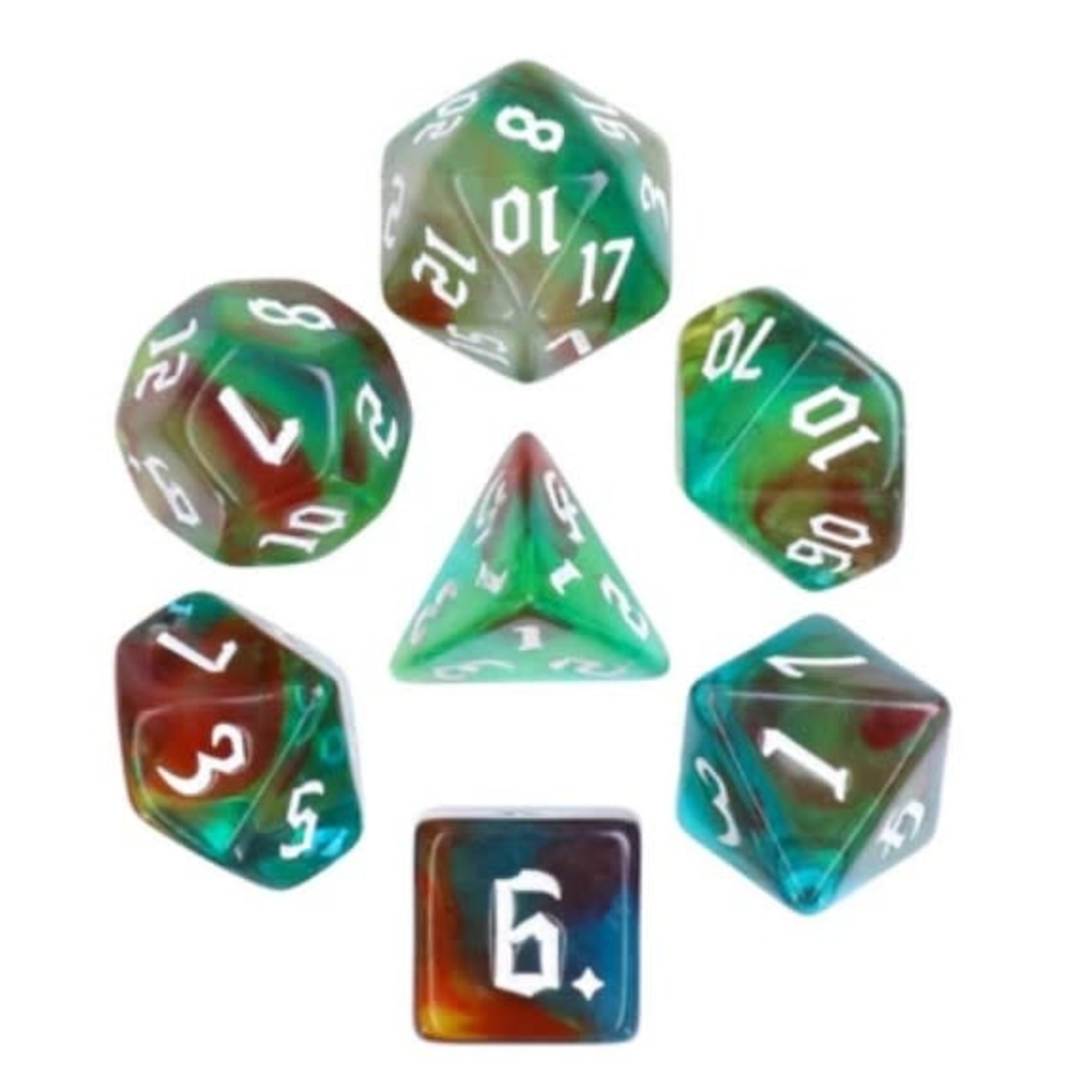 Foam Brain Wind Elves RPG Dice Set with Sanctum Logo