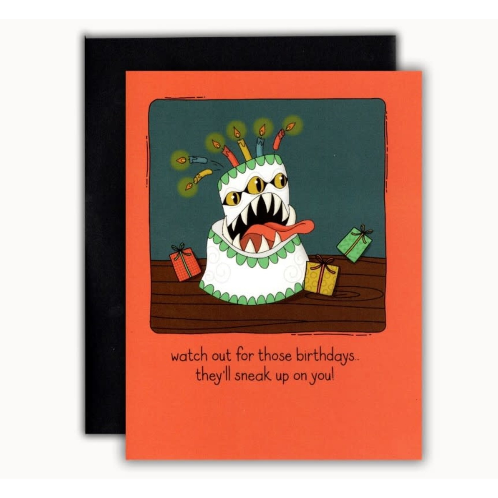Storymakers Trading Co Blank Greeting Card: Watch Out! Birthday Cake Mimic! - TTRPG Birthday Card