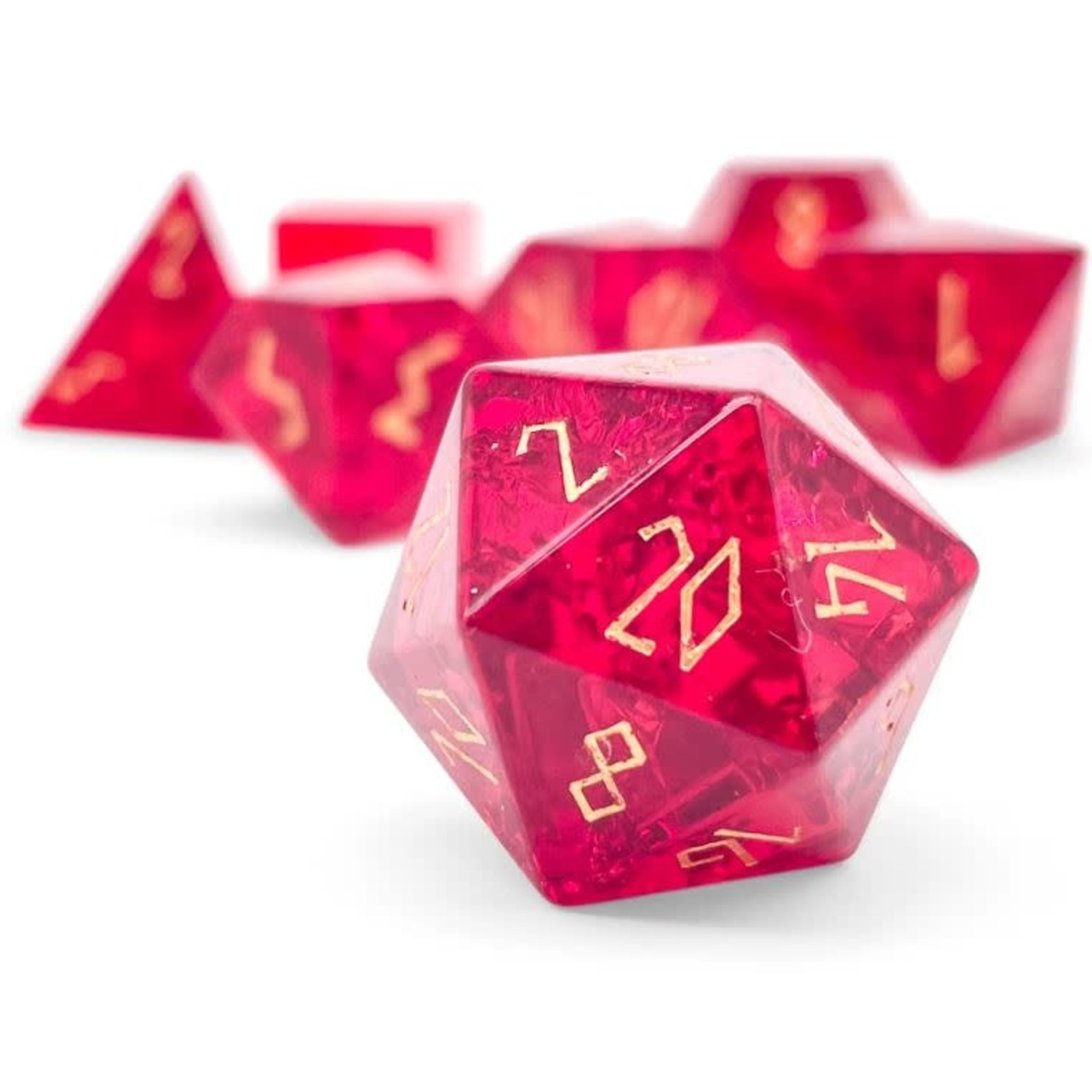 Norse Foundry Shattered Zircon Garnet 7 Piece RPG Set Zircon Glass Dice