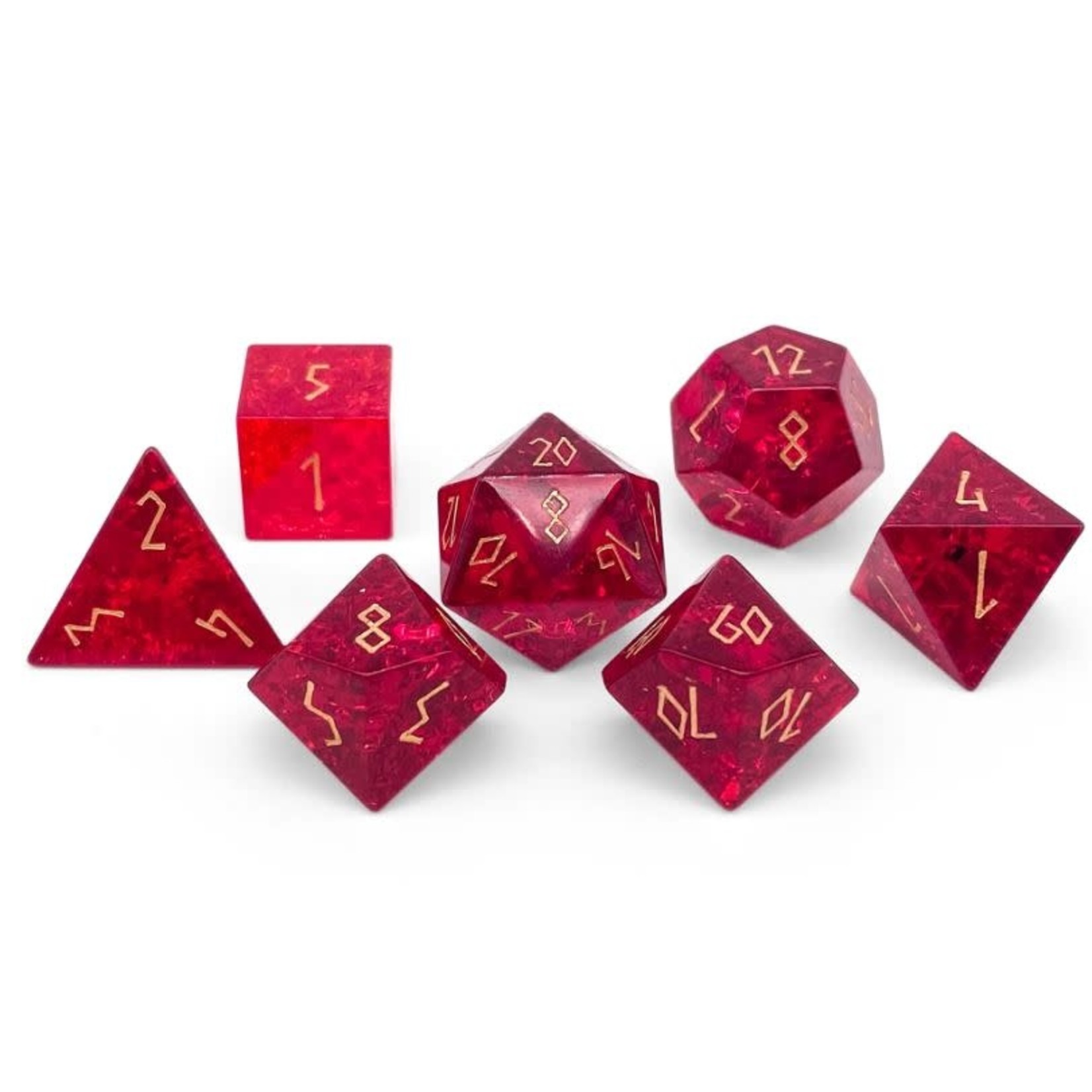 Norse Foundry Shattered Zircon Garnet 7 Piece RPG Set Zircon Glass Dice