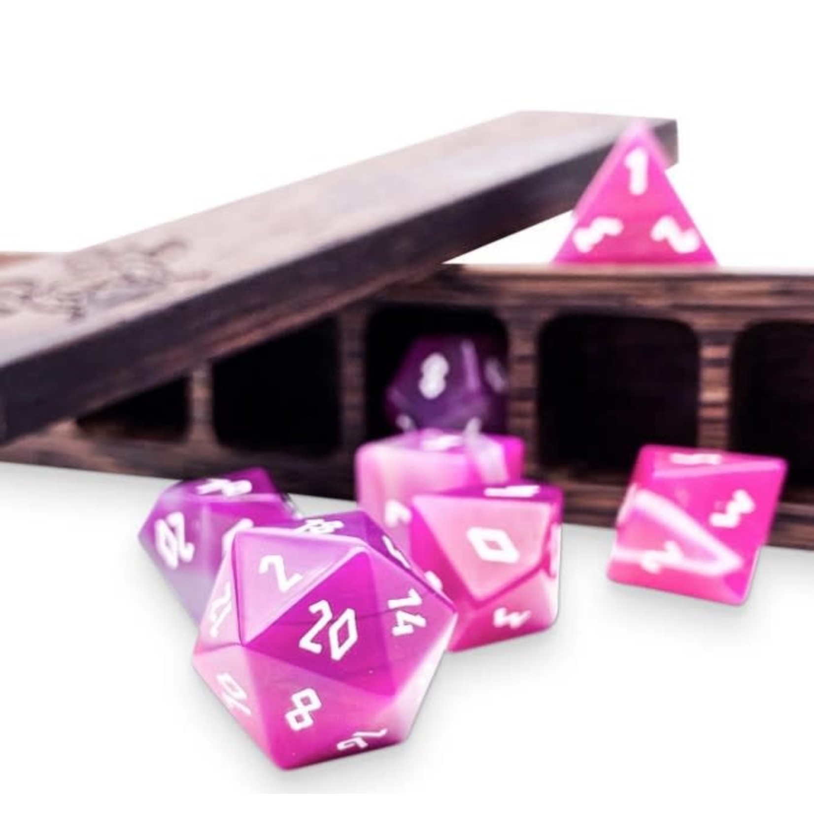 Norse Foundry Pink Striped Agate 7 Piece RPG Set Gemstone Dice