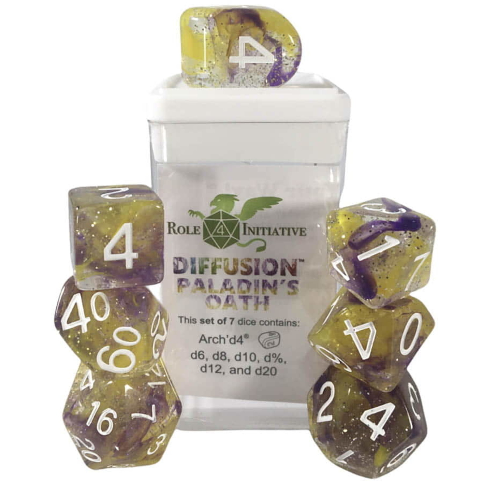 Role 4 Initiative Diffusion Set of 7 with Arch'd D4 Paladin's Oath