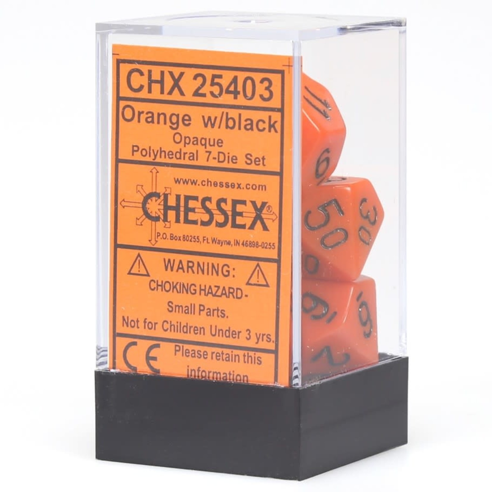 Chessex Opaque Polyhedral 7-Die Set: Orange with black