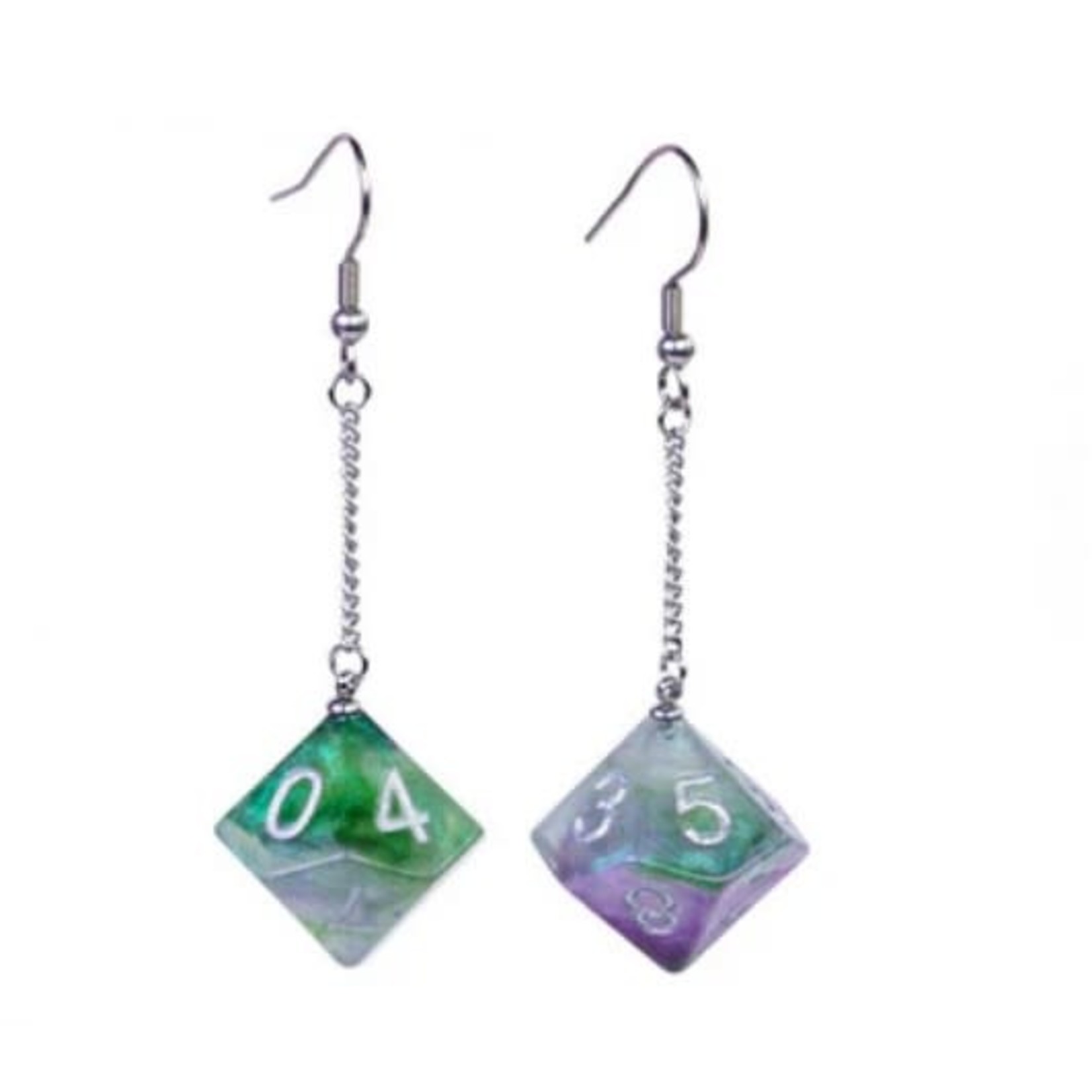 Foam Brain D10 Galaxy Earrings: Green & Purple