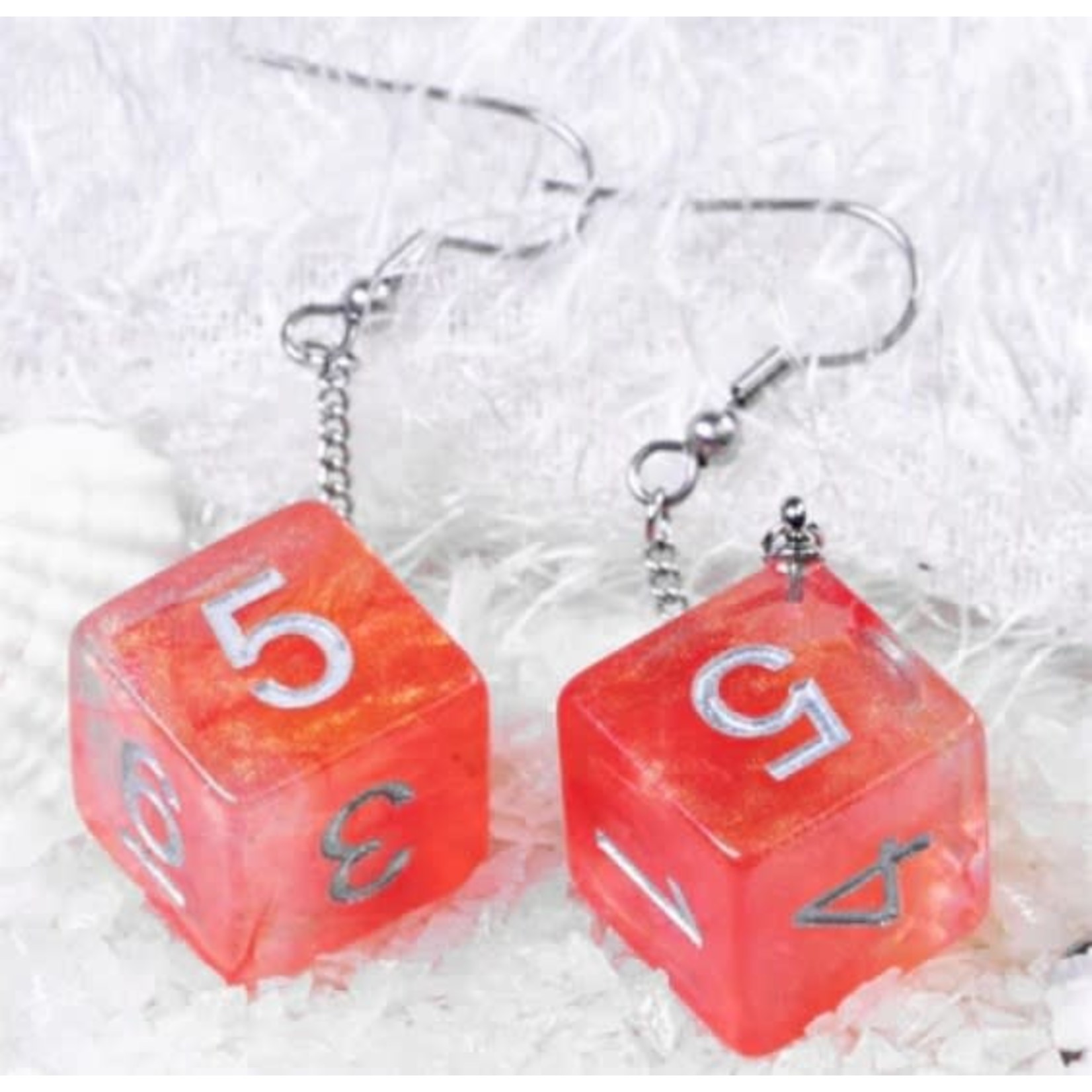 Foam Brain D6 Galaxy Earrings: Red & Orange