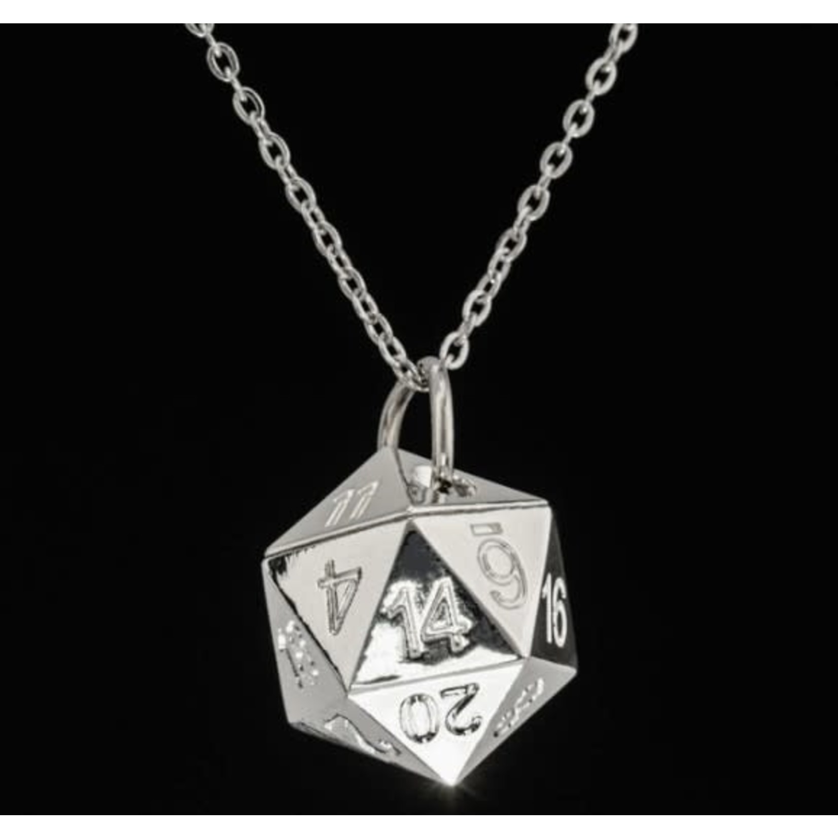Hymgho Premium Dice Solid Metal D20 Necklace: Silver