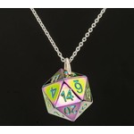 Hymgho Premium Dice Solid Metal D20 Necklace: Rainbow