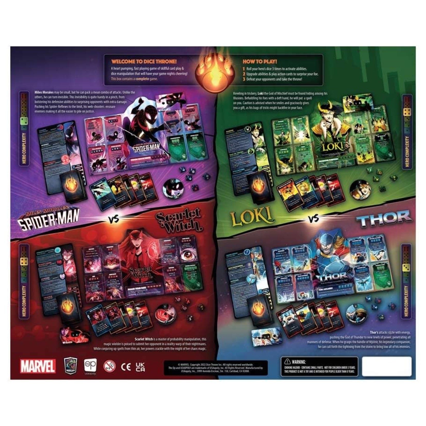 The OP-USAopoly Marvel Dice Throne: Scarlet Witch, Thor, Loki, Miles Morales: Spider-Man