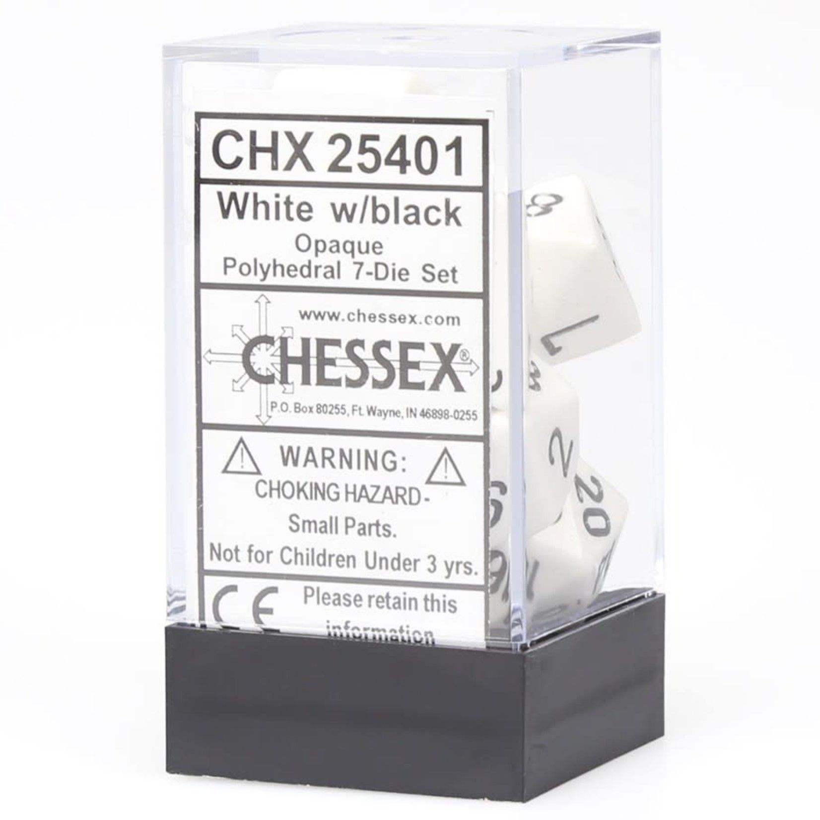 Chessex Opaque Polyhedral 7-Die Set: White with black