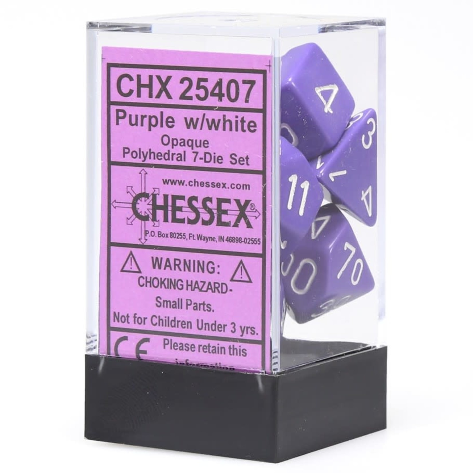Chessex Opaque Polyhedral 7-Die Set: Purple with white