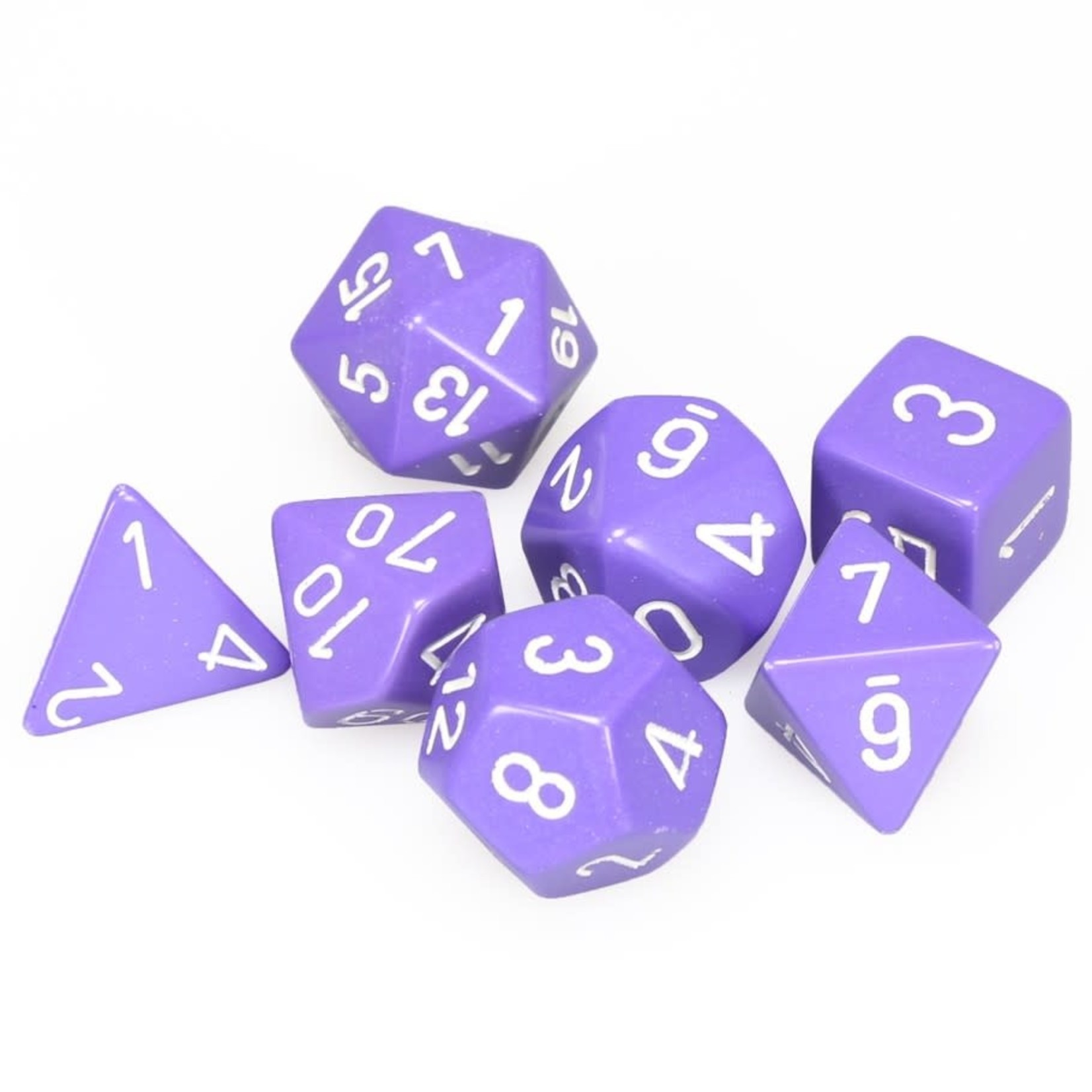 Chessex Opaque Polyhedral 7-Die Set: Purple with white