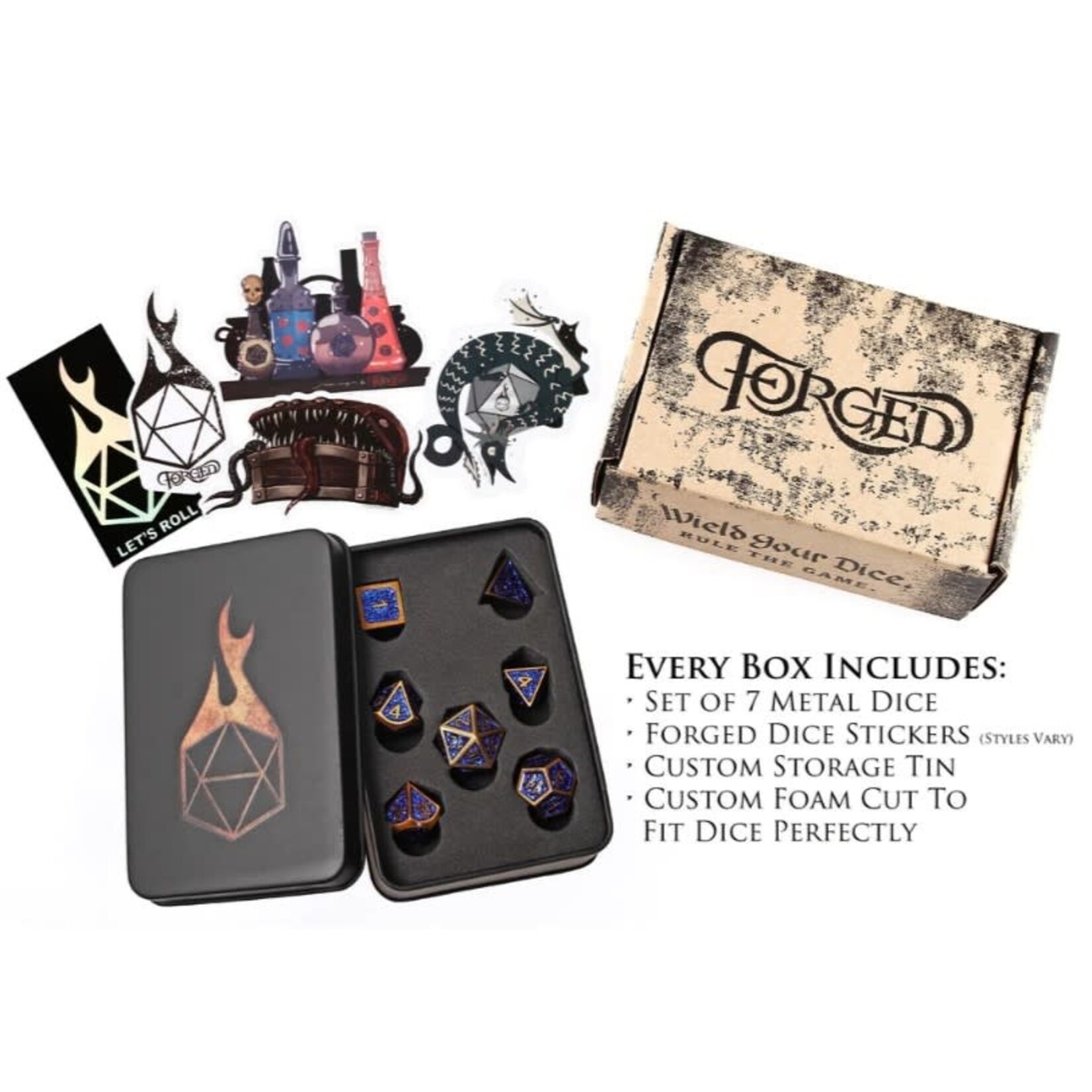 Forged Gaming Set of 7 Metal Dice: Bardic Blue