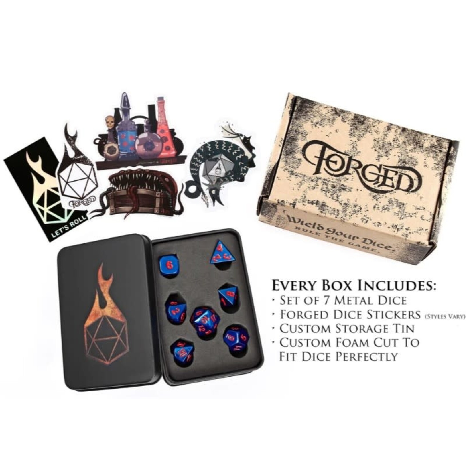 Forged Gaming Set of 7 Metal Dice: Indigo Gallantry