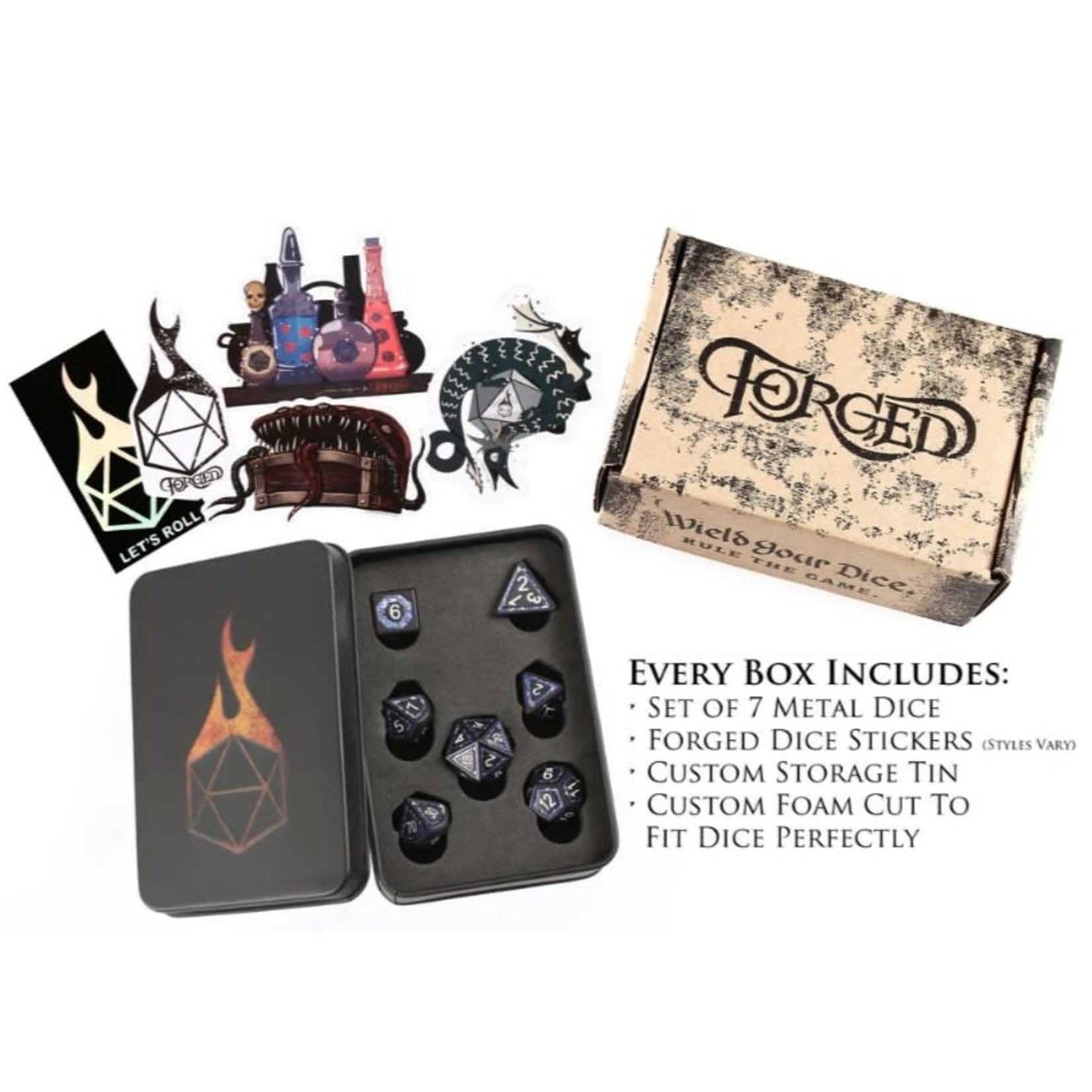 Forged Gaming Set of 7 Metal Dice: Underdark Glimmer