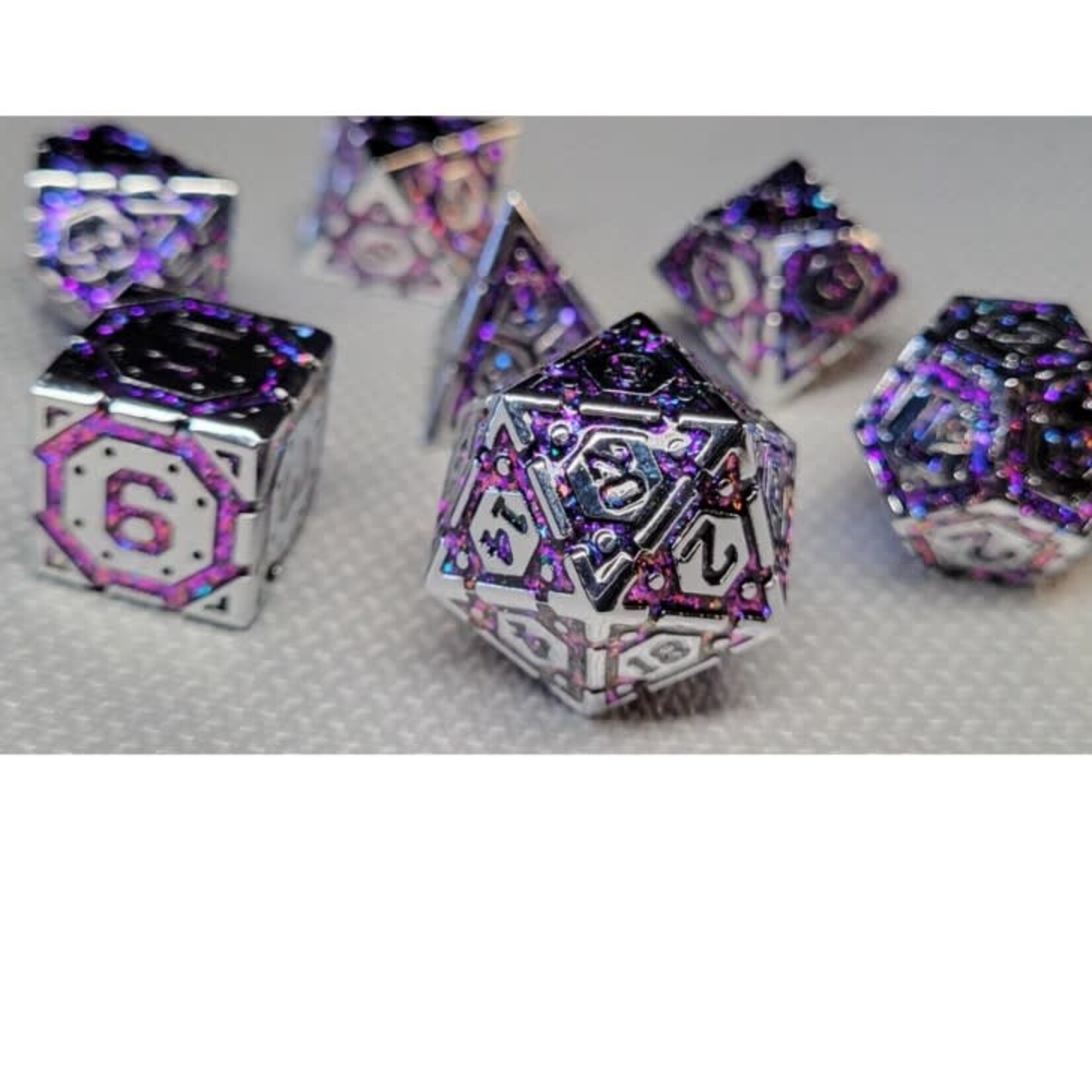 Forged Gaming Set of 7 Metal Dice: Nexus Purple
