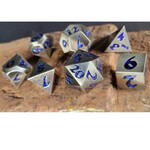Forged Gaming Set of 7 Metal Dice: Forged Lore Antique Silver with Blue Mica