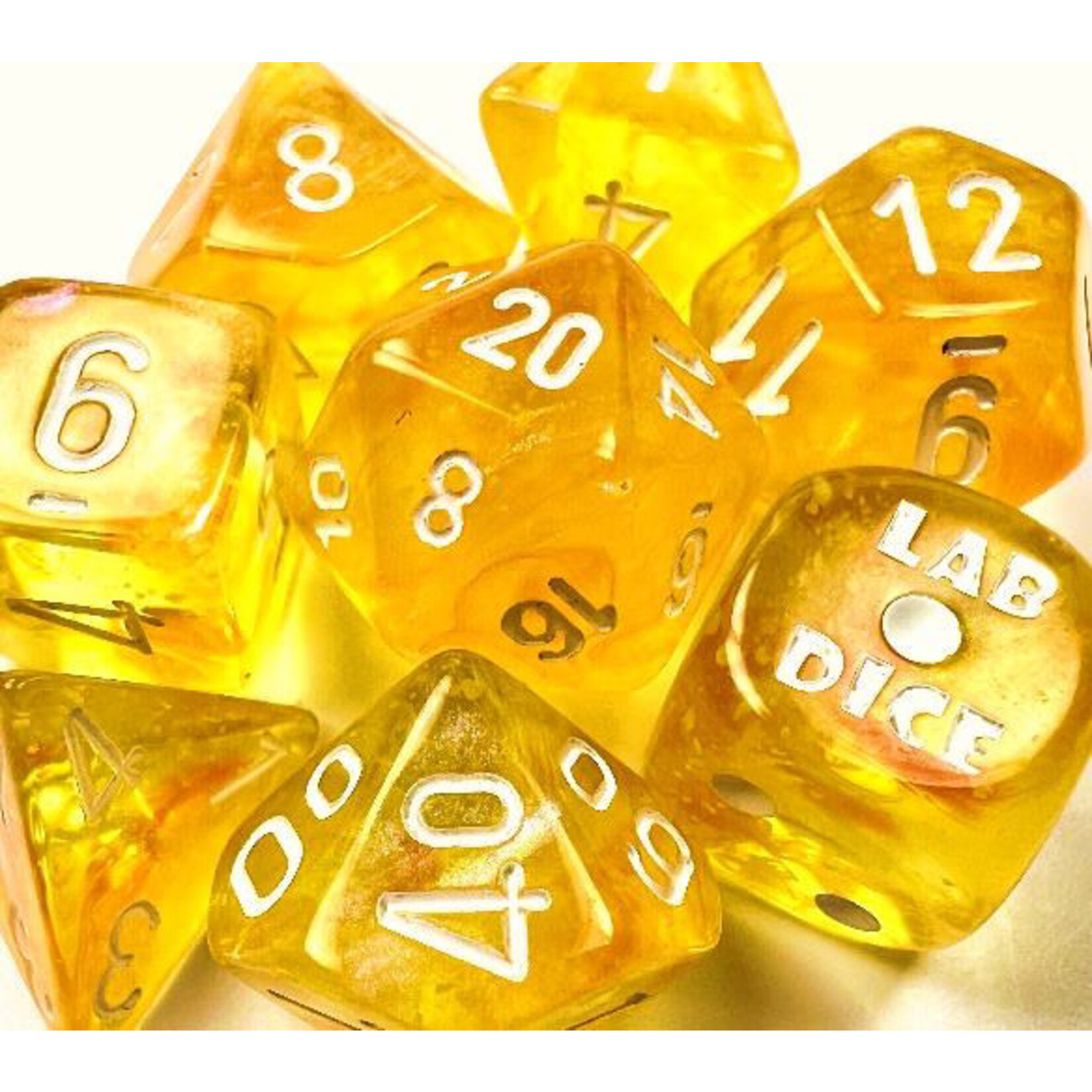 Chessex Lab Dice: Borealis Luminary Canary with White Polyhedral 7-Die Set