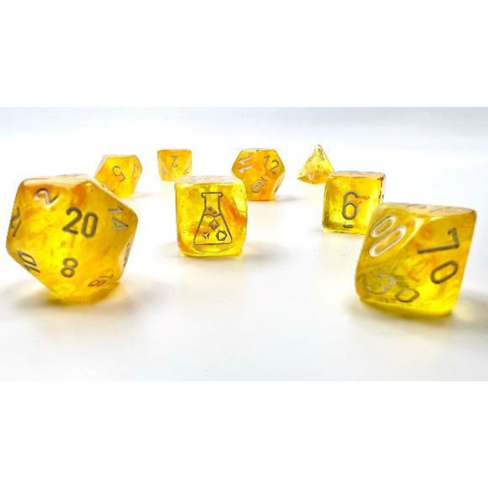 Chessex Lab Dice: Borealis Luminary Canary with White Polyhedral 7-Die Set