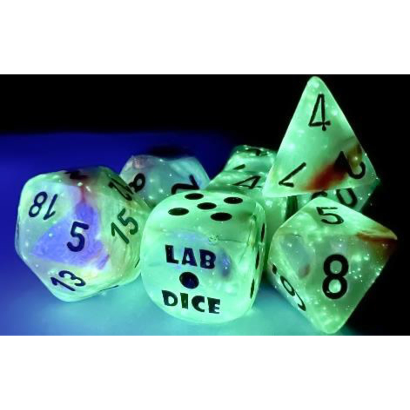 Chessex Lab Dice: Lustrous Luminary Seashell with Black Polyhedral 7-Die Set