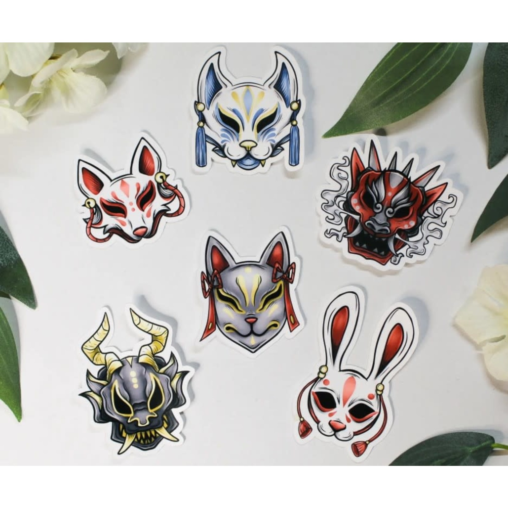 Nemissa's Northwood Arts Yokai Mask Stickers - 6 Pack