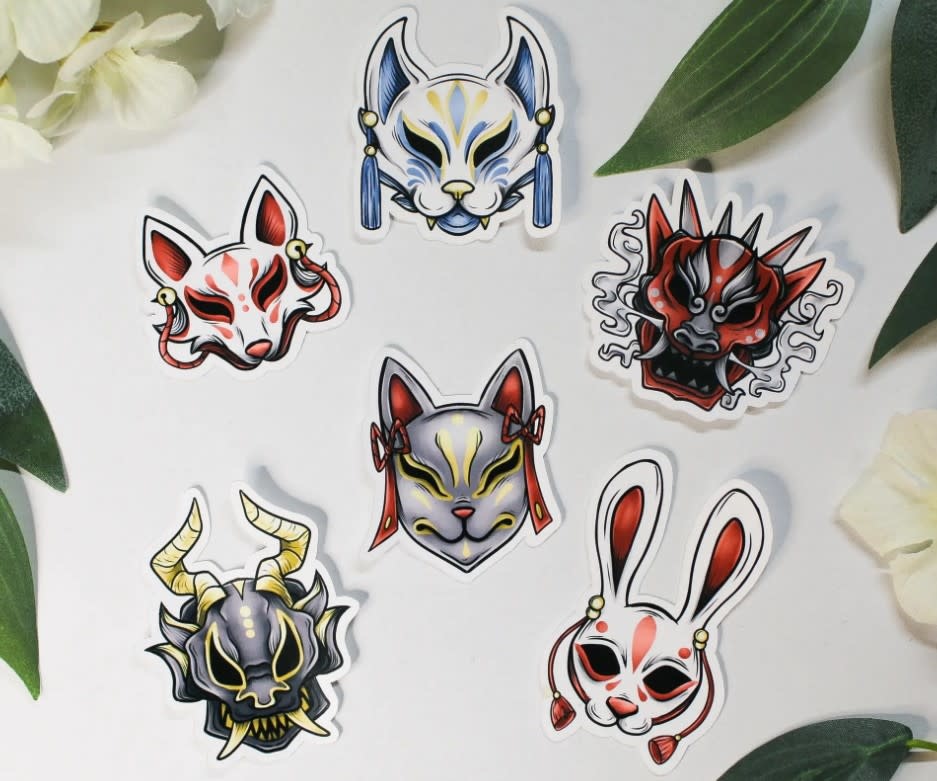 Yokai Mask Stickers - 6 Pack - Sanctum Games