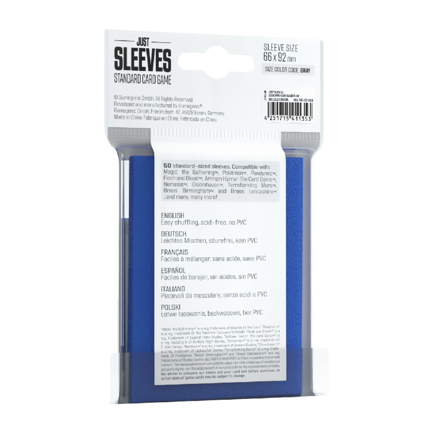 Gamegenic Just Sleeves: 50 Standard Card Game Sleeves: Blue