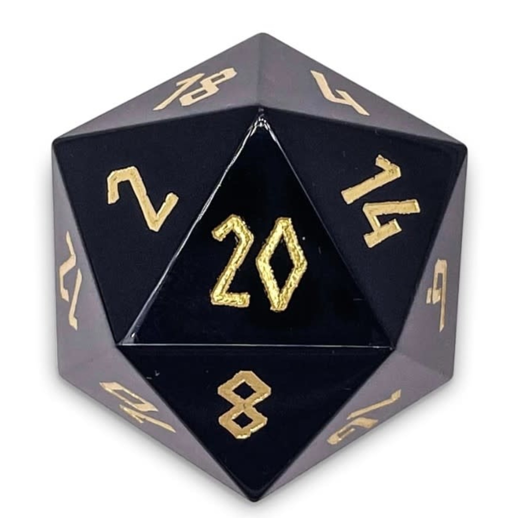Norse Foundry Boulder 30mm Gemstone Dice - Black Obsidian with Gold Numbers