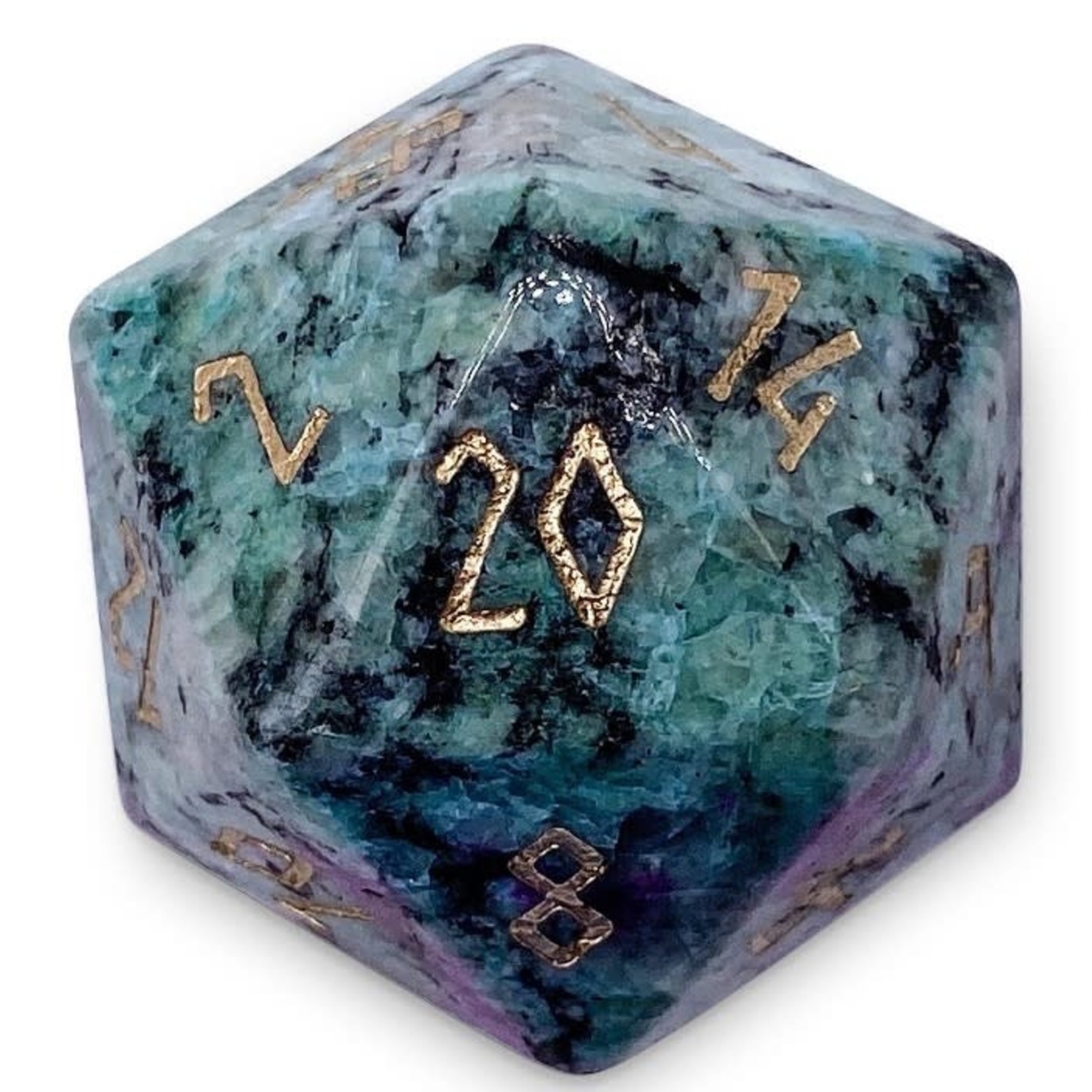 Norse Foundry Boulder 30mm Gemstone Dice - Ruby Zoisite with Gold Numbers