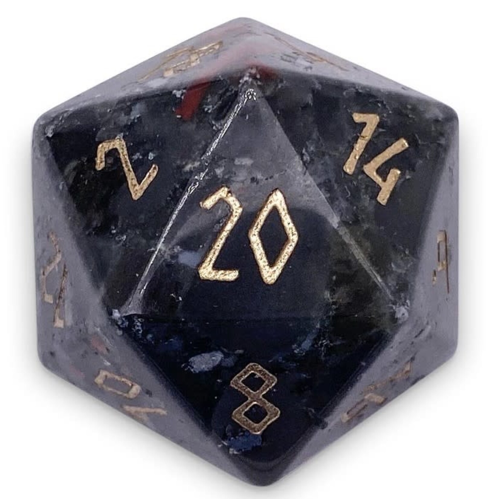 Norse Foundry Boulder 30mm Gemstone Dice - Bloodstone with Gold Numbers