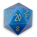 Norse Foundry Boulder 30mm Glass Dice - Aquamarine Cats Eye with Gold Numbers