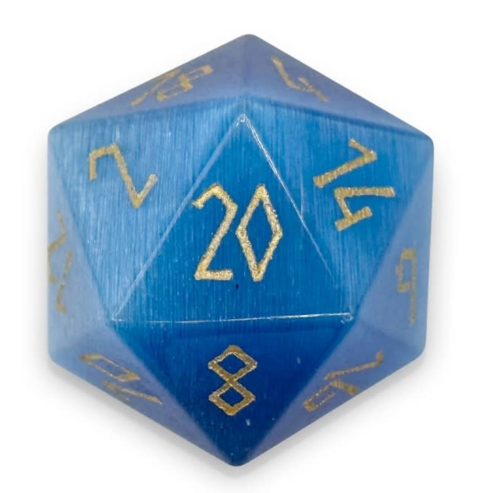 Norse Foundry Boulder 30mm Glass Dice - Aquamarine Cats Eye with Gold Numbers